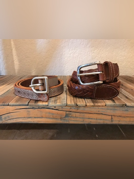 American Eagle Outfitters Accessories - American Eagle Leather Belts: Brown Braided Belt (30) & Silver Skinny Belt (S)